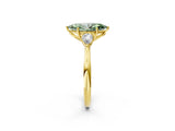 Yellow gold Three-Stone Fancy Green Marquise Cut Diamond Ring with Pear  Side Stones in Four-Prong Setting_14