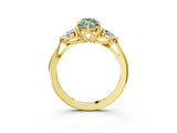 Yellow gold Three-Stone Fancy Green Marquise Cut Diamond Ring with Pear  Side Stones in Four-Prong Setting_15