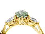Yellow gold Three-Stone Fancy Green Marquise Cut Diamond Ring with Pear  Side Stones in Four-Prong Setting_16