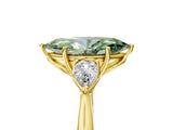 Yellow gold Three-Stone Fancy Green Marquise Cut Diamond Ring with Pear  Side Stones in Four-Prong Setting_17