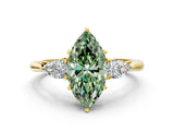 Yellow gold Three-Stone Fancy Green Marquise Cut Diamond Ring with Pear  Side Stones in Four-Prong Setting_48