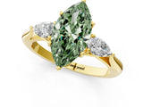 Yellow gold Three-Stone Fancy Green Marquise Cut Diamond Ring with Pear  Side Stones in Four-Prong Setting_49
