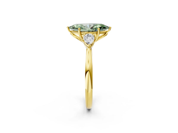 Yellow Gold Marquise Engagement Ring Setting for Fancy Green Center with Pear Side Stones