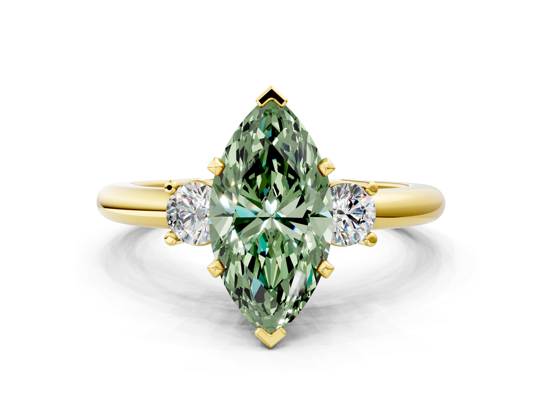 Yellow gold Three-Stone Fancy Green Marquise  Cut Diamond Solitaire with Prong Setting and Classic Band_50