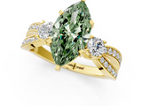 Yellow gold Three-Stone Fancy Green Marquise  Cut Diamond Twist Band with Prong Setting_56
