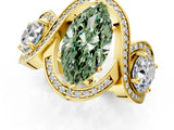 Yellow gold Three-Stone Fancy Green Marquise Cut Diamond Wave Pave Band with Prong Setting_1