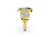Yellow gold Three-Stone Fancy Green Marquise Cut Diamond Wave Pave Band with Prong Setting_2