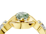 Yellow gold Three-Stone Fancy Green Marquise Cut Diamond Wave Pave Band with Prong Setting_4