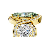 Yellow gold Three-Stone Fancy Green Marquise Cut Diamond Wave Pave Band with Prong Setting_5