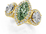 Yellow gold Three-Stone Fancy Green Marquise Cut Halo Diamond Milgrain Band with Four-Prong Setting_1