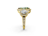 Yellow gold Three-Stone Fancy Green Marquise Cut Halo Diamond Milgrain Band with Four-Prong Setting_2