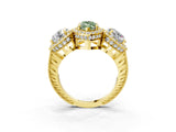 Yellow gold Three-Stone Fancy Green Marquise Cut Halo Diamond Milgrain Band with Four-Prong Setting_3