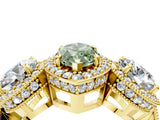 Yellow gold Three-Stone Fancy Green Marquise Cut Halo Diamond Milgrain Band with Four-Prong Setting_4