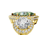 Yellow gold Three-Stone Fancy Green Marquise Cut Halo Diamond Milgrain Band with Four-Prong Setting_5