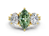 Yellow gold Three-Stone Fancy Green Marquise  Diamond Milgrain Pave Band with Prong Setting 1