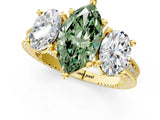 Yellow gold Three-Stone Fancy Green Marquise  Diamond Milgrain Pave Band with Prong Setting 2