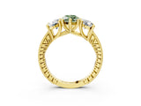 Yellow gold Three-Stone Fancy Green Marquise  Diamond Milgrain Pave Band with Prong Setting 4
