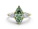 Yellow gold Three-Stone Fancy Green Marquise  Diamond Ring with Pear Side Stones in Four-Prong Setting_71