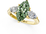 Yellow gold Three-Stone Fancy Green Marquise  Diamond Ring with Pear Side Stones in Four-Prong Setting_72