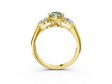 Yellow gold Three-Stone Fancy Green Marquise  Diamond Ring with Pear Side Stones in Four-Prong Setting_74