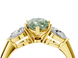 Yellow gold Three-Stone Fancy Green Marquise  Diamond Ring with Pear Side Stones in Four-Prong Setting_75