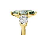 Yellow gold Three-Stone Fancy Green Marquise  Diamond Ring with Pear Side Stones in Four-Prong Setting_76