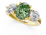 Yellow gold Three-Stone Fancy Green Oval  Brilliant Cut Solitaire Ring with Prong Setting on a Classic Band 3