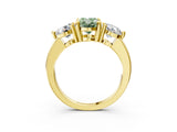 Yellow gold Three-Stone Fancy Green Oval  Brilliant Cut Solitaire Ring with Prong Setting on a Classic Band 5