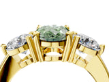 Yellow gold Three-Stone Fancy Green Oval  Brilliant Cut Solitaire Ring with Prong Setting on a Classic Band
