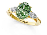 Yellow gold Three-Stone Fancy Green Oval Cut Brilliant Diamond Solitaire Ring with Tapered Band and Four-Prong Setting_7
