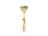 Yellow gold Three-Stone Fancy Green Oval Cut Brilliant Diamond Solitaire Ring with Tapered Band and Four-Prong Setting_8