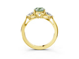 Yellow gold Three-Stone Fancy Green Oval Cut Brilliant Diamond Solitaire Ring with Tapered Band and Four-Prong Setting_9