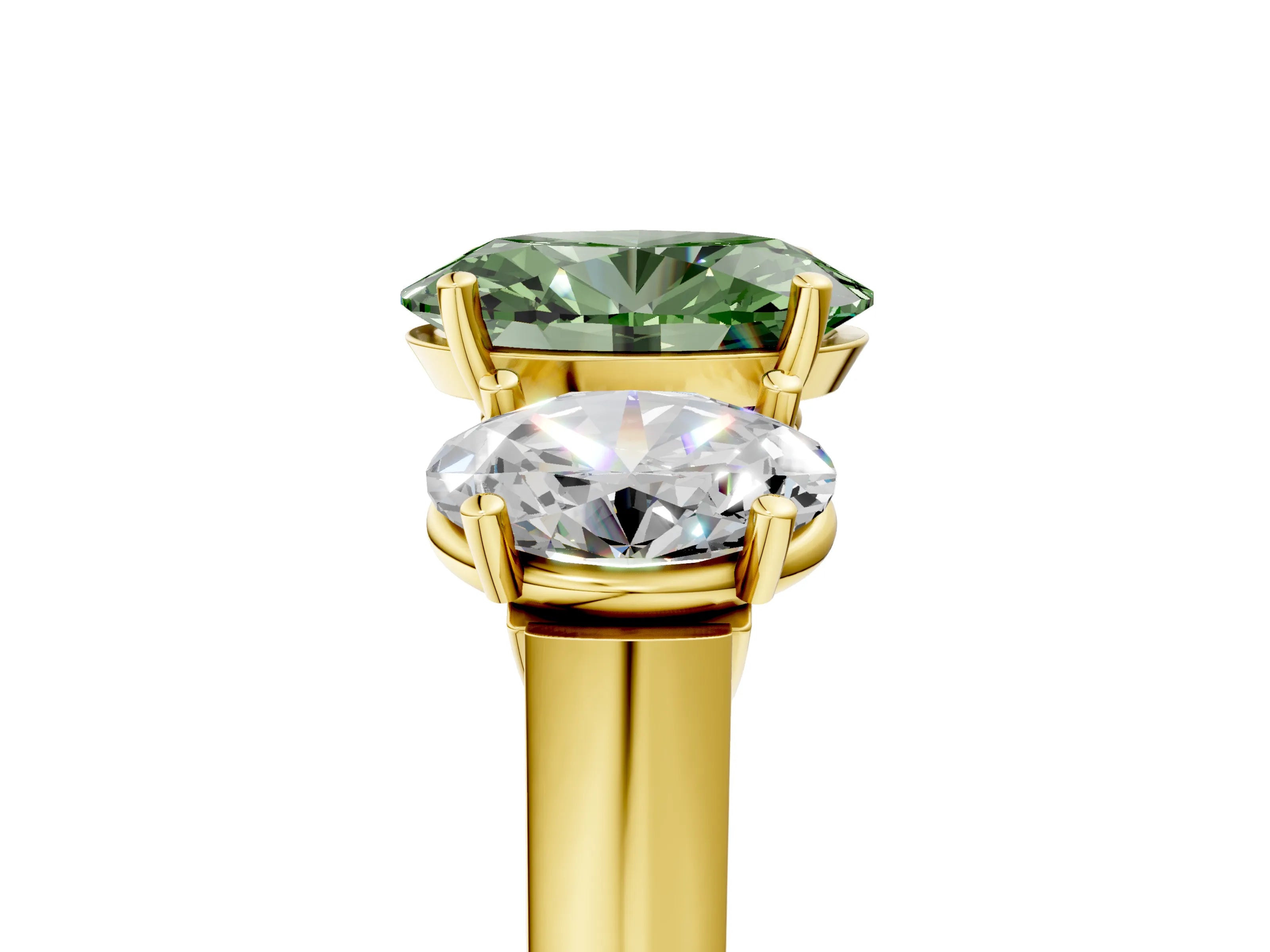 Yellow gold Three-Stone Fancy Green Oval Cut Brilliant Diamond Trellis Ring with Comfort Fit Band_5