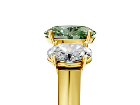 Yellow gold Three-Stone Fancy Green Oval Cut Brilliant Diamond Trellis Ring with Comfort Fit Band_5