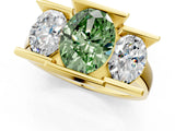 Yellow gold Three Stone Fancy Green Oval Cut Cut Channel Set Diamond Ring_1