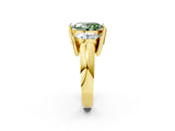 Yellow gold Three Stone Fancy Green Oval Cut Cut Channel Set Diamond Ring_2