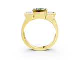 Yellow gold Three Stone Fancy Green Oval Cut Cut Channel Set Diamond Ring_3