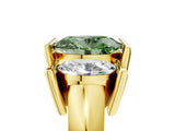 Yellow gold Three Stone Fancy Green Oval Cut Cut Channel Set Diamond Ring_5
