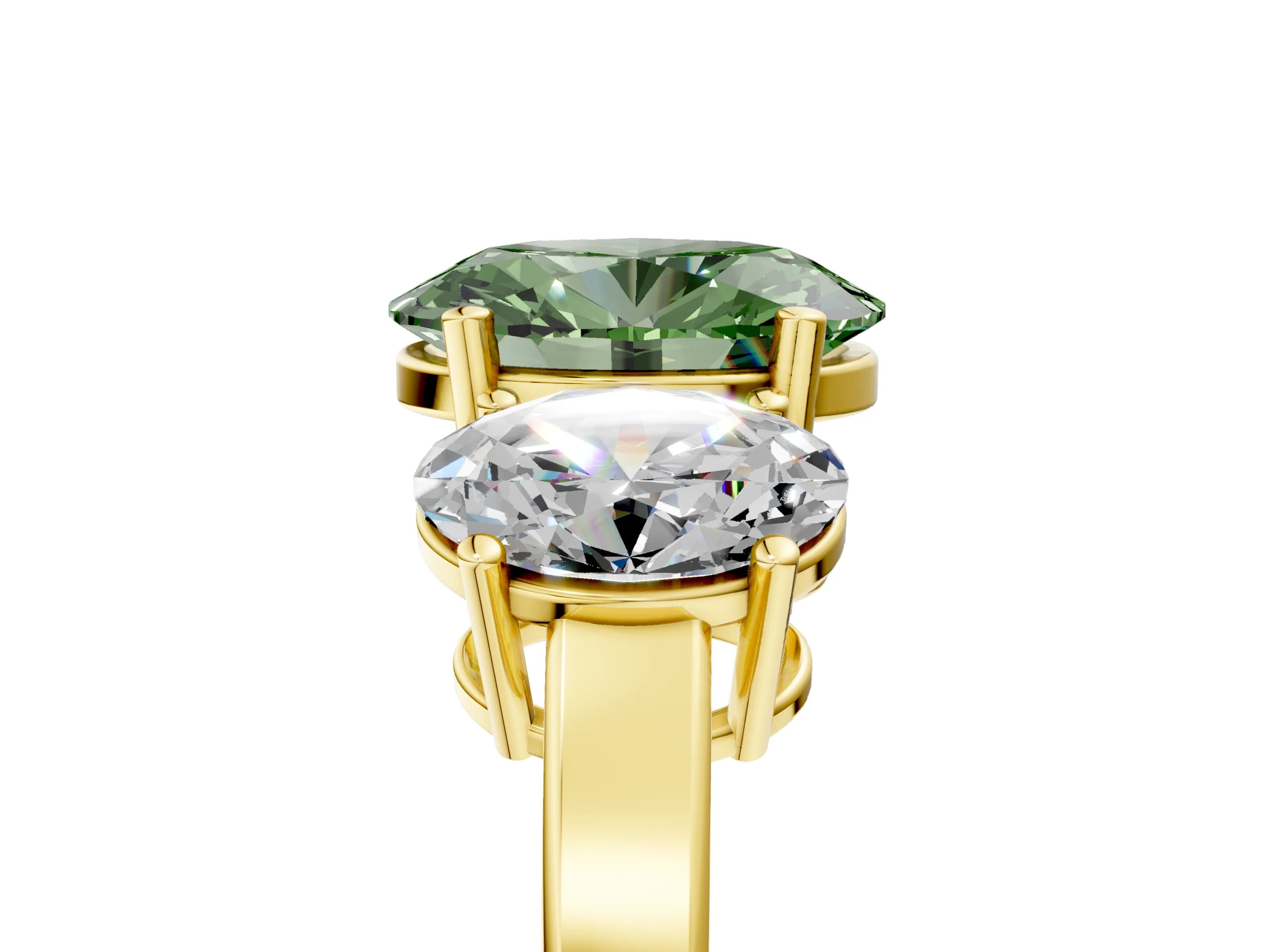 Yellow gold Three-Stone Fancy Green Oval Cut Cut Diamond Engagement Ring with Flat Band and Four-Prong Setting_5