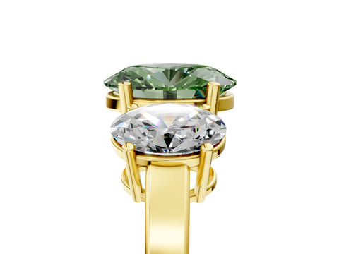 Yellow gold Three-Stone Fancy Green Oval Cut Cut Diamond Engagement Ring with Flat Band and Four-Prong Setting_5