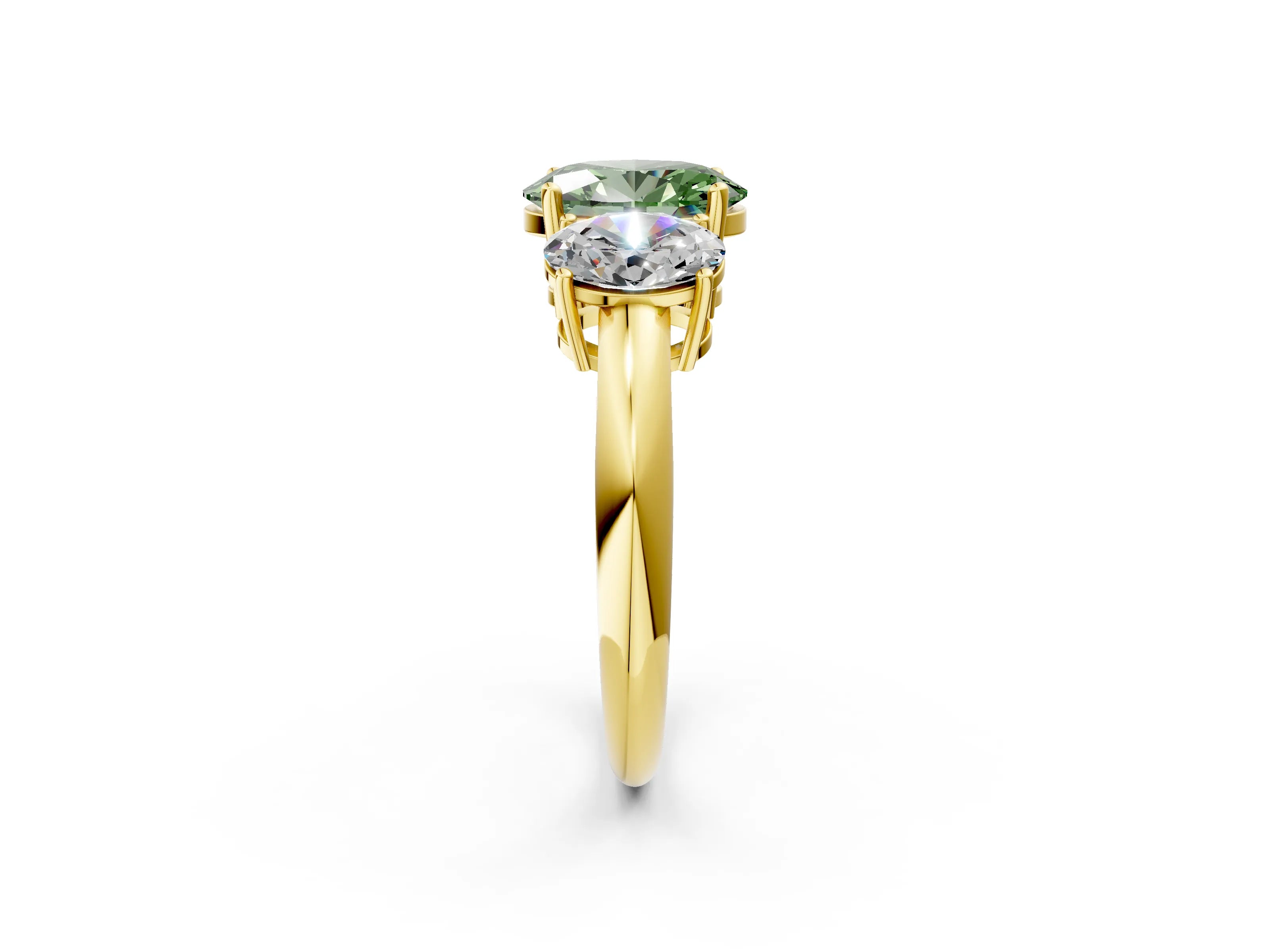 Yellow gold Three-Stone Fancy Green Oval Cut Cut Diamond Engagement Ring with Prong Setting on a White Gold Band_38