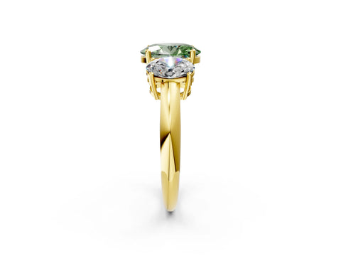 Yellow gold Three-Stone Fancy Green Oval Cut Cut Diamond Engagement Ring with Prong Setting on a White Gold Band_38