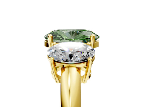 Yellow gold Three-Stone Fancy Green Oval Cut Cut Diamond Engagement Ring with Prong Setting on a White Gold Band_41