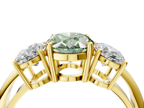 Yellow gold Three-Stone Fancy Green Oval Cut Cut Diamond Engagement Ring with Prong Setting on a White Gold Band_4