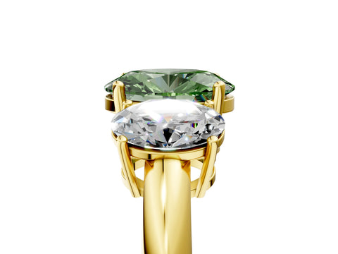 Yellow gold Three-Stone Fancy Green Oval Cut Cut Diamond Engagement Ring with Prong Setting on a White Gold Band_5