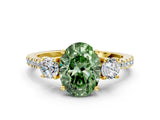 Yellow gold Three-Stone Fancy Green Oval Cut Cut Diamond Pavé Band with Prong Setting_15