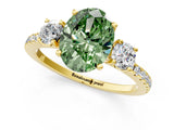 Yellow gold Three-Stone Fancy Green Oval Cut Cut Diamond Pavé Band with Prong Setting_16
