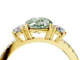Yellow gold Three-Stone Fancy Green Oval Cut Cut Diamond Pavé Band with Prong Setting_19