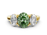Yellow gold Three-Stone Fancy Green Oval Cut Cut Diamond Ring with Channel Set Band and Four-Prong Setting_24