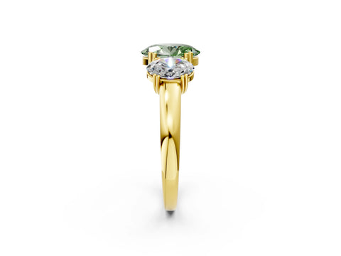 Yellow gold Three-Stone Fancy Green Oval Cut Cut Diamond Ring with Channel Set Band and Four-Prong Setting_2